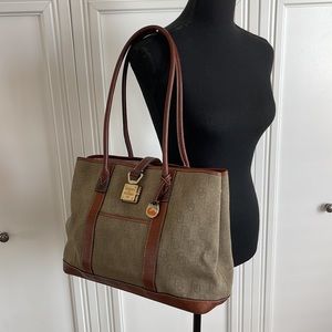 🤎 DOONEY & BOURKE Purse Tote Bag Brown Leather Long Strap D&B Canvas Logo Print